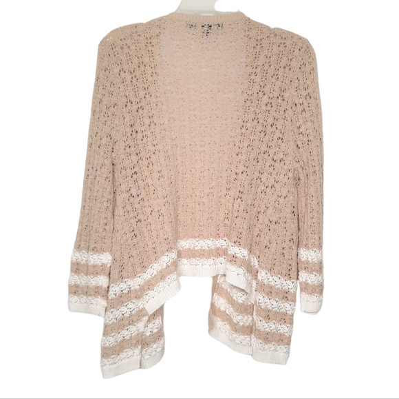 89th & Madison Open Knit Open Front Drape Cardigan Beige White Womens Size Large - Picture 11 of 12